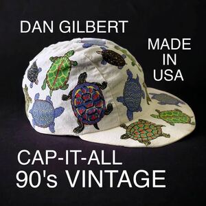 90's VINTAGE USA製 CAP IT ALL DAN GILBERT 総柄 キャップ 帽子 CAP 亀 ネイチャー グラフィック 90年代 アメリカ製 輸入 古着