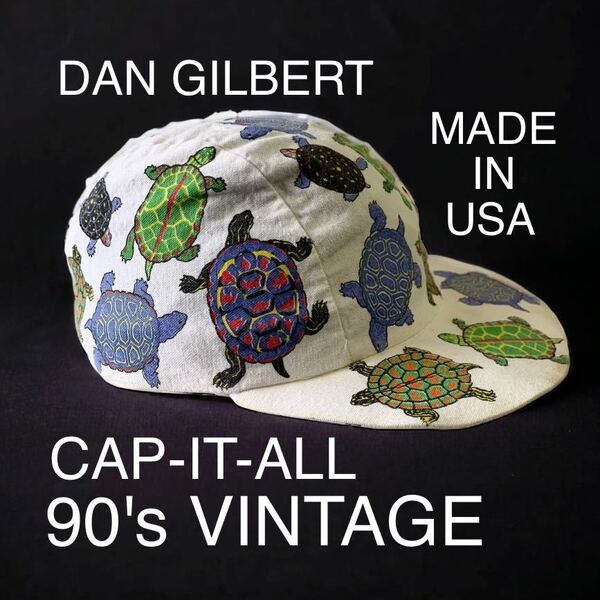 90's VINTAGE USA製 CAP IT ALL DAN GILBERT 総柄 キャップ 帽子 CAP 亀 ネイチャー グラフィック 90年代 アメリカ製 輸入 古着