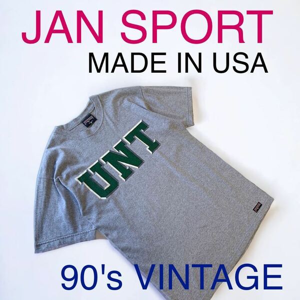 90's VINTAGE USA製 JAN SPORT カレッジプリント Tシャツ ビンテージ ジャンスポーツ UNT ノーステキサス大学 アメリカ製 輸入 古着