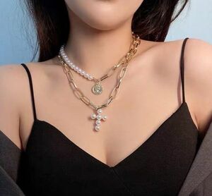 ★ オシャレ パール ネックレス ♪ ペンダント オシャレ チェーン 鎖骨 ネックレス レディース 可愛い アクセサリー 金 a2