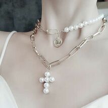 ★ オシャレ パール ネックレス ♪ ペンダント オシャレ チェーン 鎖骨 ネックレス レディース 可愛い アクセサリー 銀 a4_画像2