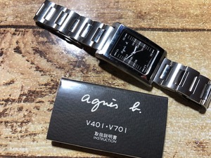  excellent degree agnes.b Agnes B angle case black face V701 original SS breath quarts men's size wristwatch 