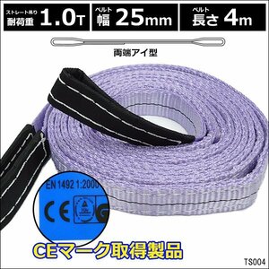 CE規格品 ベルトスリング 幅25mm×4m [1本] ストレート吊 耐荷重 1.0t 両端アイ型 建築 吊具 スリングベルト/18э