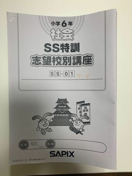 サピックス SAPIX 小学6 社会　ＳＳ特訓　サンデーサピックス　志望校別講座　ＳＳ-０１〜１４ 開成筑駒コース　中学入試