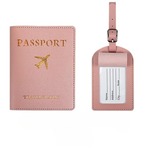 [HS-P-04] パスポートカバー パスポートケース 旅行用品　ラゲッジタグ 2点セット　ピンク