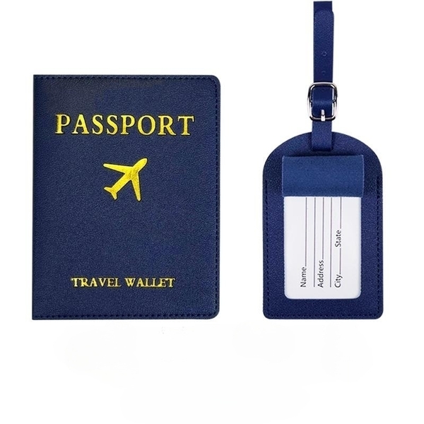 [HS-P-06] パスポートカバー パスポートケース 旅行用品　ラゲッジタグ 2点セット　ブルー