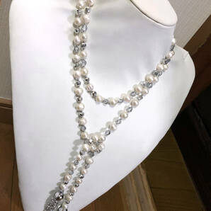 真珠層100％●天然淡水真珠のロングラリットネックレス●ホワイト●130cmの画像5