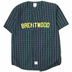 NEPENTHES Nepenthes America производства NEP NY BB SHIRT - PLAID W/PRINT проверка Baseball рубашка S NAVY/GREEN короткий рукав BRENTWOOD g13088