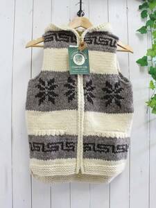 新品◆CANADIAN SWEATER カナディアンセーター◆カウチンセーター 雪柄 フード付き ニットベスト 34 定価48,000円