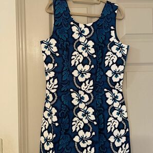 KY'S Made in Hawaii リゾートドレス　ワンピース　ブルー系ドレス　ハイビスカス柄　ハワイ　Sサイズ