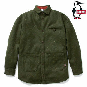 チャムス/CHUMS　メルトンシャツジャケット/CPO　カラーネップラウンドカラーシャツ　CH02-1201　カーキグリーン XXLサイズ