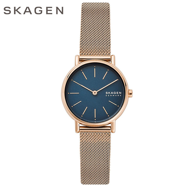 SKAGEN スカーゲン SKW2837 ネイビー ローズゴールド メッシュブレスレット 女性用 腕時計 レディーズ アナログ 薄い 軽い ビジネス 仕事用