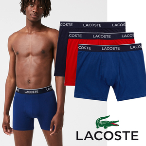 【海外L：日本XLサイズ】 LACOSTE ラコステ ミドル丈 ボクサーパンツ 無地 3枚組 コットン 綿 6H3420-W64 吸水性 通気性 メンズ 男性