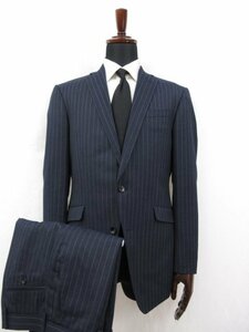 HH美品 【スーツセレクト SUIT SELECT】 シングル2ボタン スーツ (メンズ) sizeA7 ネイビー系 ストライプ柄 BLK1707 ●28RMS6028●