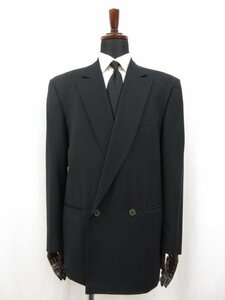 HH美品【ジャンニヴェルサーチ GIANNI VERSACE】ダブル2ボタン ブレザー ジャケット (メンズ) size46 ネイビー系 紺無地 伊製 ●17MJ7778●