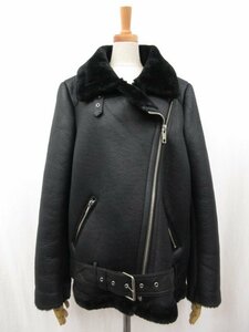 超美品【ZARA ザラ】肉厚 フェイクファームートンジャケット ブルゾン (レディース) sizeM ブラック ●QQQ17LB1790●