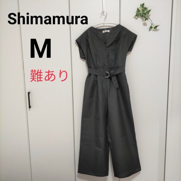 しまむら レディース オールインワン【M】黒 ブラック 夏服 オシャレ 補修跡あり