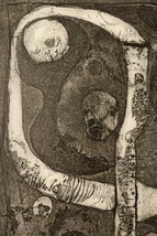 真作 内海柳子 1966年銅版画「夜道」画 18×23cm 大阪府出身 デモクラート美術家協会 ウィリアム・ヘイターに師事 銅版画の表現を追求 7783_画像6