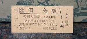 B (7)【即決】JR北入場券 洞爺140円券 3303