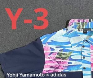 売りつくし【特価】希少 Y-3 ワイスリー/ヨウジヤマモト×adidas/ポロシャツ/ネイビー/花柄/Mサイズ