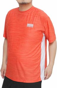 【新品】 2L オレンジ DISCUS ディスカス 半袖 Tシャツ メンズ 大きいサイズ カチオン ドライ 吸汗速乾 抗菌 防臭 ロゴ プリント クルーネ