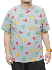 【新品】 3L グリーン クレヨンしんちゃん 半袖 Tシャツ メンズ 大きいサイズ 総柄 ビッグ クルーネック カットソー