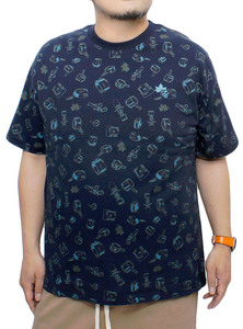 【新品】 4L ネイビー LOGOS PARK ロゴス パーク 半袖 Tシャツ メンズ 大きいサイズ 総柄 ロゴ プリント クルーネック カットソー