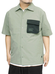 【新品】 2L ライトグリーン LOGOS PARK ロゴス パーク 半袖シャツ メンズ 大きいサイズ ナイロン 撥水加工 ストレッチ ポケット付き アウ