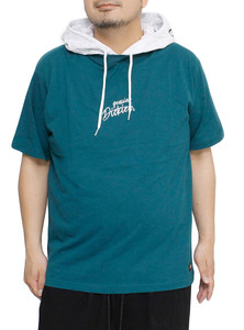 【新品】 3L ブルー ジェニュイン ディッキーズ GENUINE Dickies 半袖 パーカー Tシャツ メンズ 大きいサイズ フェイクレイヤード ロゴ プ