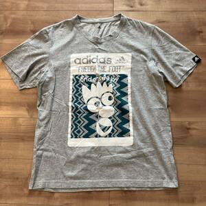 アディダス フェイスデザイン半袖Tシャツ クライマライト グレー◆メンズXL