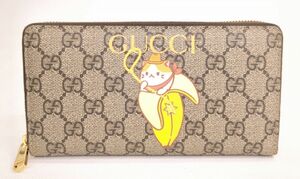 極美品 GUCCI グッチ ばなにゃコラボ GGスプリーム 701060 525040 PVCレザー ラウンドファスナー 長財布 箱・布袋付 ◆3102/掛川店