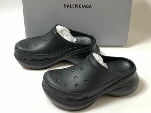 新品《 BALENCIAGA バレンシアガ 》クロックス ミュール 38 / スリッポン サンダル ブラック ラバー 厚底 