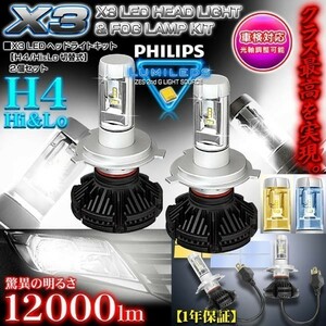 最新版/モコ/ラフェスタ/ルークス/X3 PHILIPS 12000ルーメンLEDヘッドライトキット/H4 Hi・Lo