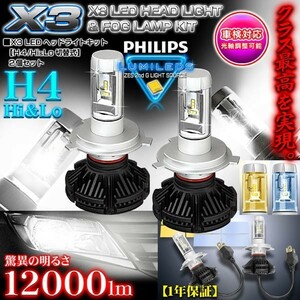 最新版/いすゞ/三菱ふそう/X3 PHILIPS 12000ルーメンLEDヘッドライトキット/H4 Hi・Lo/1年保証