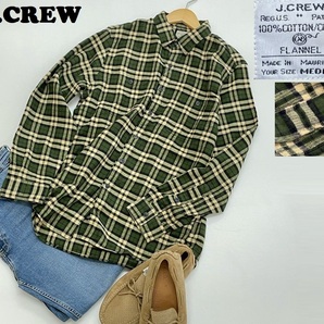 /M/ J.CREW グリーン チェック 長袖カラーシャツ メンズ アメカジ カジュアル アウトドア キャンプ バイクツーリングジェイクルー