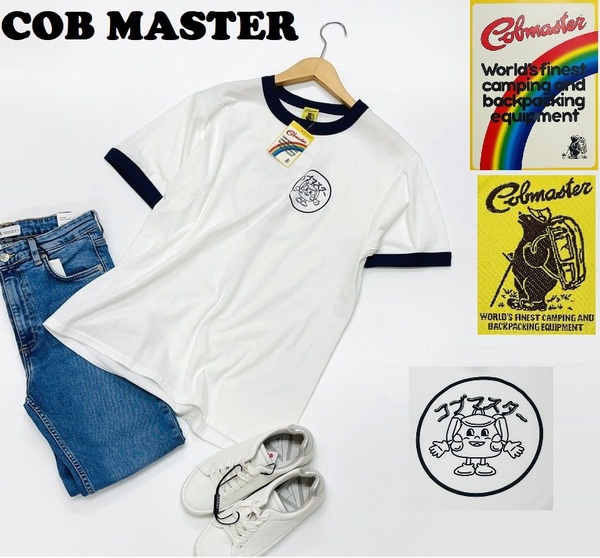 未使用品 /M/ Cobmaster ネイビー/ホワイト リンガー半袖Tシャツ レトロ アウトドア キャンプ カジュアル メンズ レディース コブマスター
