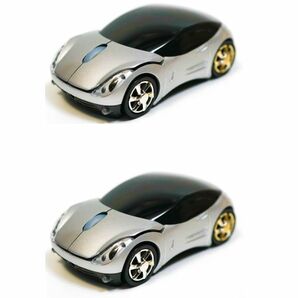 マウス　自動車　車型 ワイヤレス USB 車 シルバー　銀【2個】　白回　スポーツカー 無線　静音　光学式