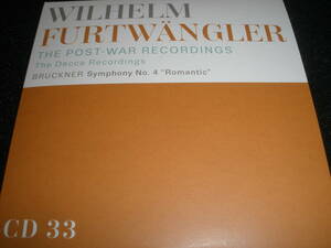 フルトヴェングラー ブルックナー 交響曲 第4番 ロマンティック ウィーン・フィルハーモニー管弦楽団 1951 デッカ 紙ジャケ 未使用美品