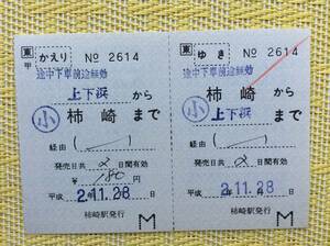 JR восток Shinetsu линия в оба конца дополнительный пассажирский билет хурма мыс - верх и низ . хурма мыс станция выпуск эпоха Heisei 2 год 