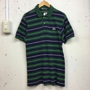 80s 80年代 CHEMISE LACOSTE ラコステ フランス製 鹿の子 ボーダー ポロシャツ 半袖 グリーン サイズ4 