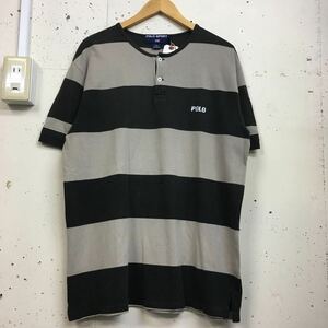 90s 90年代 POLO SPORT 鹿の子 ヘンリーネック Tee tシャツ カットソー トップス サイズM ブラウン グレー コットン 