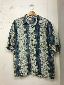 USA古着 SILK TRADERS 半袖　シルク　アロハシャツ　S 青系