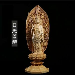 総檜材　仏教工芸品　木彫仏教　精密彫刻　極上品　仏師で仕上げ品　日光観音菩薩立像 高43cm