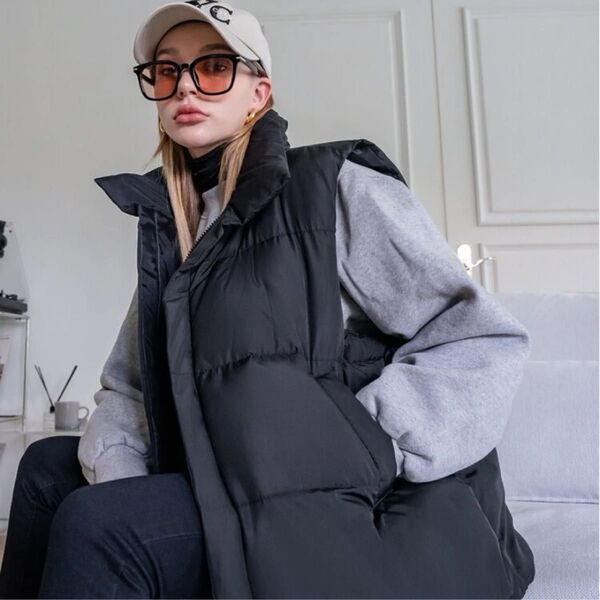 shein DAZY ソリッド パファーベスト コート ブラック 黒 ダウンベスト アウター レディース ファッション