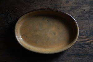 Старшая желтая глазурная печь овальная тарелка / 1800 -е годы (19 век) ・ Франция / антикварная эссенция