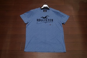 ★Hollister ロゴ アップリケ刺繍 Tシャツ 半袖/XL/ブルー/ メンズ ホリスター アバクロ カットソー a&f ll 2l ビッグサイズ ワッペン刺繍