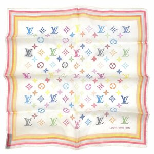 ★B2112 超美品!! ルイヴィトン モノグラム マルチカラー シースルー シルク スカーフ 45×45cm LOUIS VUITTON レディース★