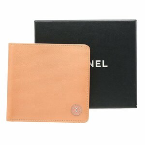 ★B2184 新同!! シャネル ココボタン レザー 二つ折 コンパクト 財布 ピンク×シルバー金具 CHANEL レディース★