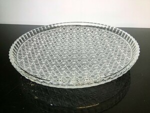 ガラス皿　 大きな皿　直径約30.5cm　クリスタル　カットガラス　プレート 丸型 レトロ アンティーク 盛り皿 