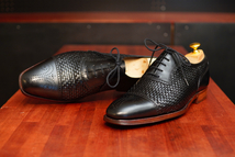 クロケットジョーンズ◆Crockett&Jones◆ハンドグレード◆6.5D◆24.5～25㎝相当◆黒ブラック◆パンチドキャップトゥメッシュ◆英国製_画像1